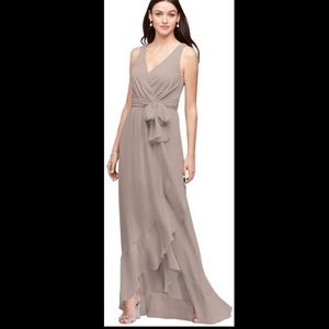 Ruffle-Trim David’s Bridal biscotti dress